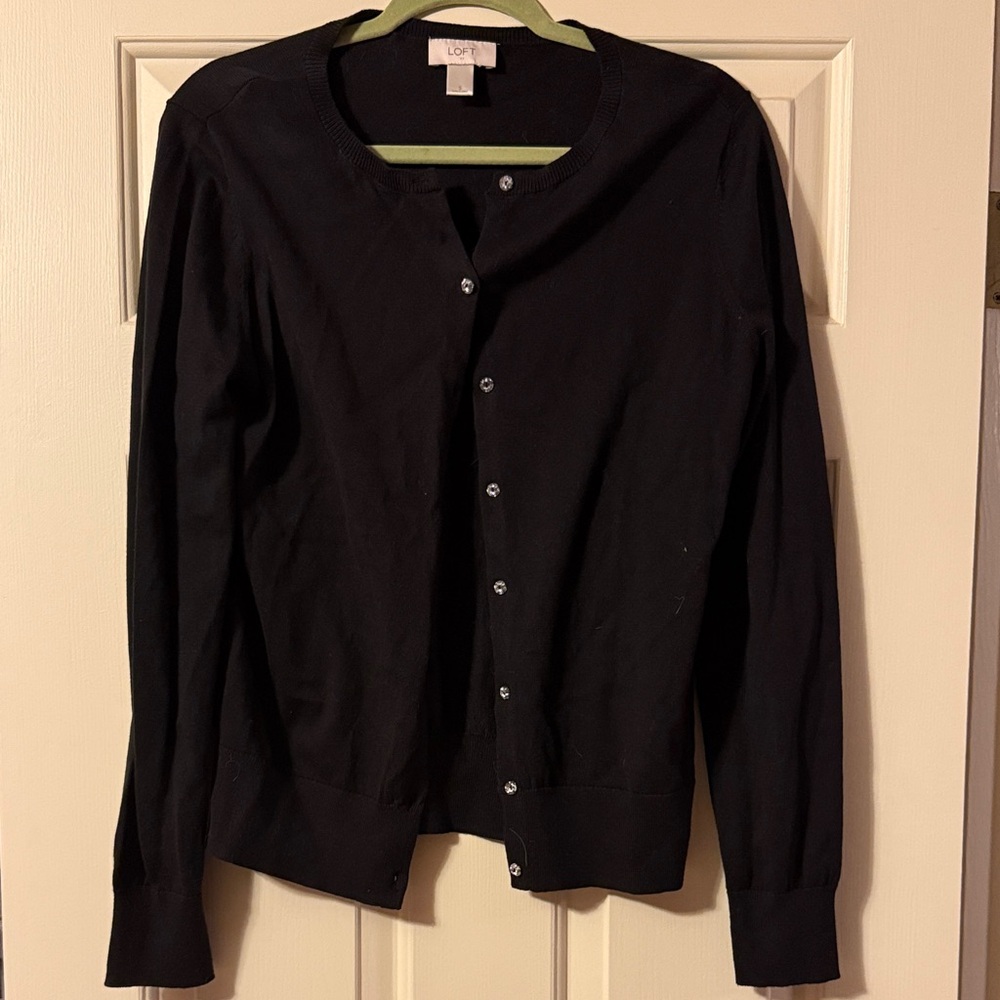 LOFT Rhinestone Black Button-Up Cardigan